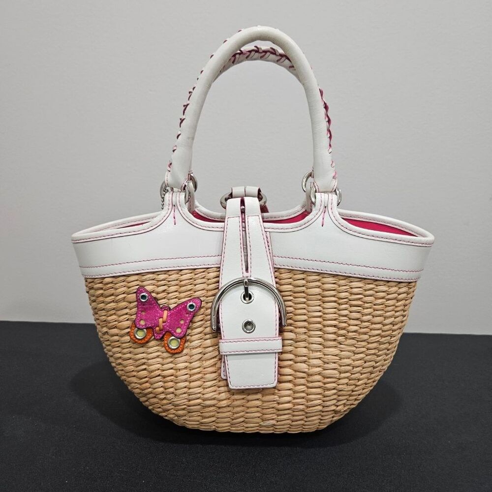Vintage COACH 6270 Basket Bag Handbag Straw Y2K Signature Butterfly Leather